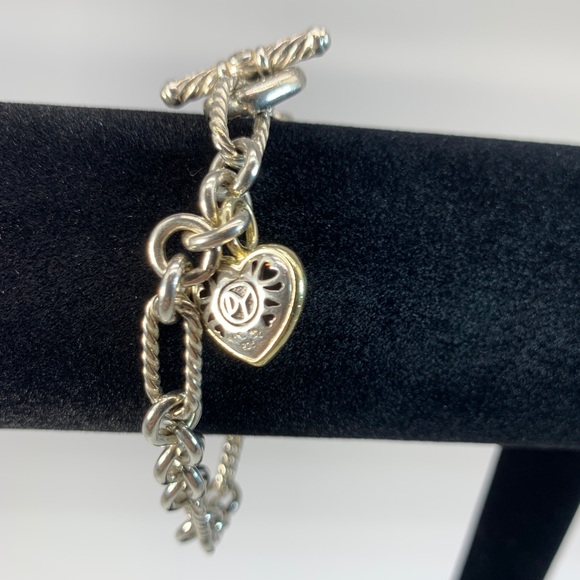 David Yurman SS 18k Heart Figaro Link Bracelet - Picture 2 of 6